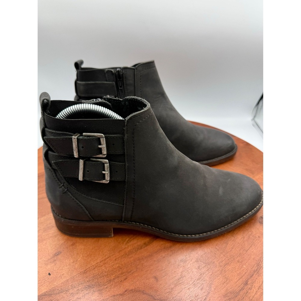 Fat Face Black Leather Buckle Ankle Boots Zip Up Boho Western Women EU 40/US 8.5